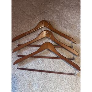 Lot Of 3 Wooden Suit Hangers Coat & Pants Dark Natural Wood 18”